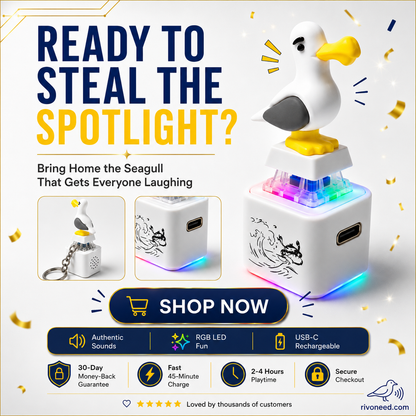 Porta-chaves com botão «Seagull MINE!» — Som real e luz LED, presente interativo e divertido para amigos e família summerwins