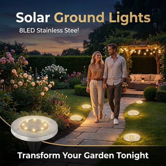 🔥 Oferta especial: 50% DE DESCONTO 🔥 Lâmpada de jardim em aço inoxidável alimentada a energia solar com 8 luzes LED
