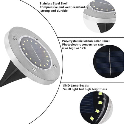 🔥 Oferta especial: 50% DE DESCONTO 🔥 Lâmpada de jardim em aço inoxidável alimentada a energia solar com 8 luzes LED