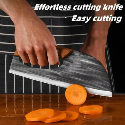 Faca de cozinha ergonómica – Design com pega inclinada para a frente, corta legumes e carne com facilidade. Um presente atencioso para quem gosta de cozinhar em casa. 🍅