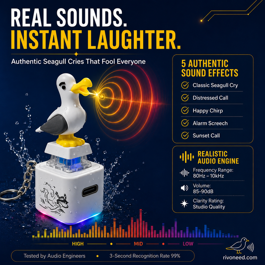 Porta-chaves com botão «Seagull MINE!» — Som real e luz LED, presente interativo e divertido para amigos e família summerwins