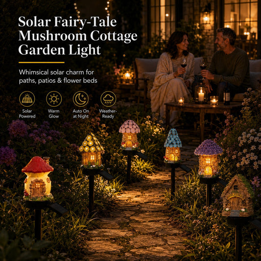 🎁Novidades de 2026 com 50% de desconto🌙🏡Luz solar de jardim em forma de casinha de cogumelo de conto de fadas