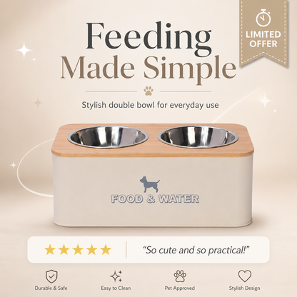 Comedouro duplo desmontável para animais de estimação em aço inoxidável
