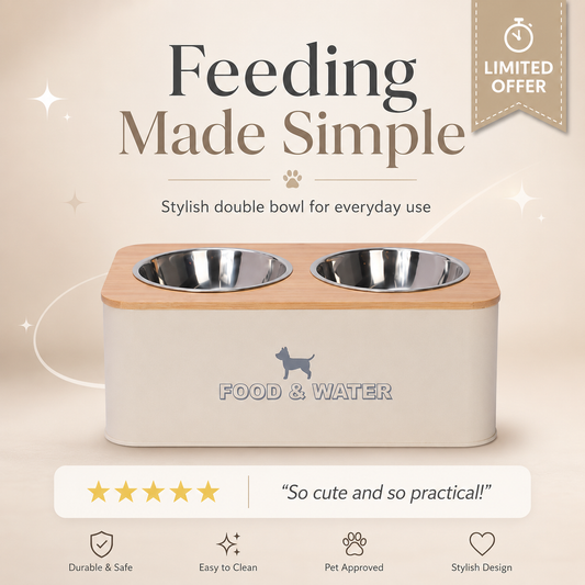 Comedouro duplo desmontável para animais de estimação em aço inoxidável