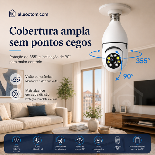 Câmara de segurança sem fios Wi-Fi com lâmpad