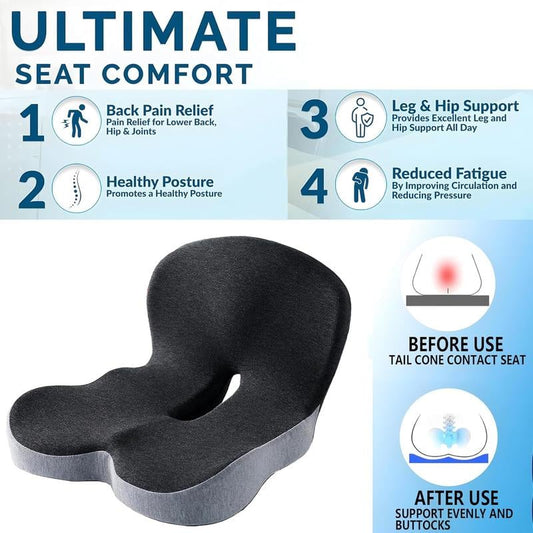 💎 40% DE DESCONTO! 💎 Almofada antiderrapante de espuma viscoelástica – Alívio da ciática, malha respirável e ajuste universal para carro, escritório e cadeira de roda