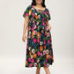 ⏰Promoção de Verão: 70% de desconto💃Vestido midi com decote quadrado, smock floral e bolso