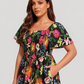 ⏰Promoção de Verão: 70% de desconto💃Vestido midi com decote quadrado, smock floral e bolso
