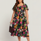 ⏰Promoção de Verão: 70% de desconto💃Vestido midi com decote quadrado, smock floral e bolso