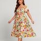 ⏰Promoção de Verão: 70% de desconto💃Vestido midi com decote quadrado, smock floral e bolso