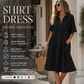 Vestido midi de manga curta com gola de camisa e botões