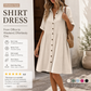 Vestido midi de manga curta com gola de camisa e botões