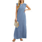 ⏳49% de desconto! Vestido de verão para senhora – tecido misto de algodão, não precisa de ser passado a ferro, fenda lateral – corte largo, ideal para férias e para o dia a dia