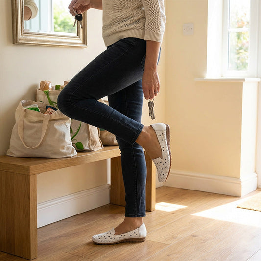 Mocassins rasos femininos com padrão floral, recortados e respiráveis