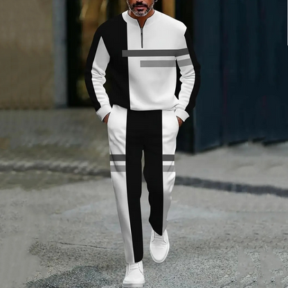 👕Fato de treino para homem com fecho de correr parcial e design em blocos de cor – Estilo moderno, corte confortável e perfeito para desporto e lazer 👖