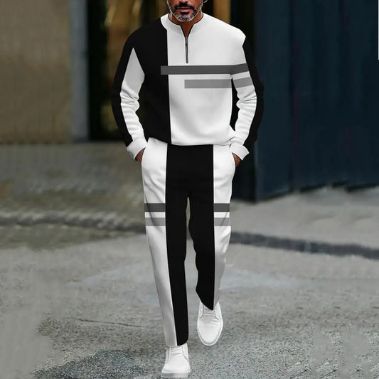 👕Fato de treino para homem com fecho de correr parcial e design em blocos de cor – Estilo moderno, corte confortável e perfeito para desporto e lazer 👖