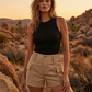 🥳PROMOÇÃO DE VERÃO🥳💞Mais de 50 mil unidades vendidas!💥50% de desconto! 🔥Calções cargo de cintura alta com bolsos para mulher — Envio gratuito na compra de duas peças