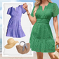 Vestido feminino com decote em V, manga curta e aberturas