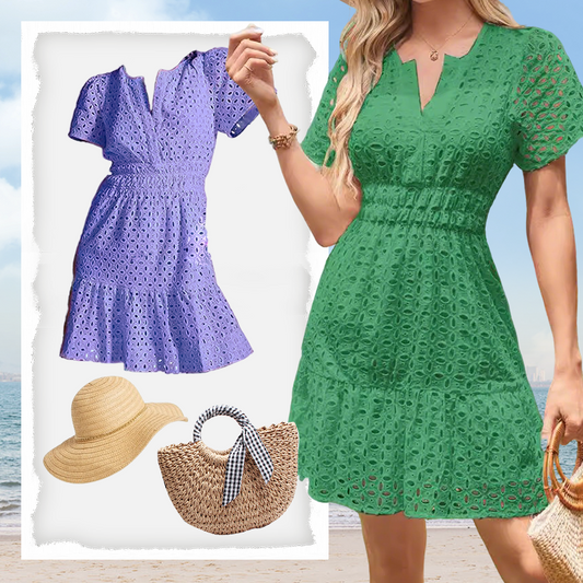 Vestido feminino com decote em V, manga curta e aberturas