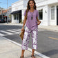 Casual set featuring a crew-neck sweater (multi-layered) and extra-wide-leg pants – comfortable, breathable, and versatile – perfect for everyday wear and travel