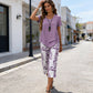 Casual set featuring a crew-neck sweater (multi-layered) and extra-wide-leg pants – comfortable, breathable, and versatile – perfect for everyday wear and travel