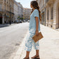 Casual set featuring a crew-neck sweater (multi-layered) and extra-wide-leg pants – comfortable, breathable, and versatile – perfect for everyday wear and travel