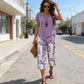 Casual set featuring a crew-neck sweater (multi-layered) and extra-wide-leg pants – comfortable, breathable, and versatile – perfect for everyday wear and travel