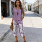 Casual set featuring a crew-neck sweater (multi-layered) and extra-wide-leg pants – comfortable, breathable, and versatile – perfect for everyday wear and travel