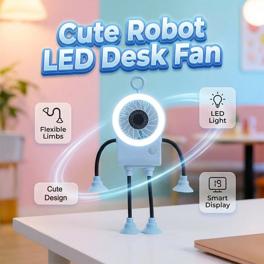 Ventilador de secretária robótico flexível com luz LED
