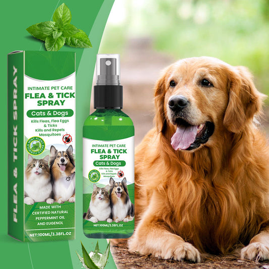 Spray natural contra pulgas e carraças para cães e gatos