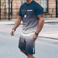 Conjunto para homem composto por uma t-shirt com efeito degradê e calções