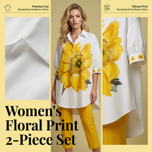 🎁Novidade 2026 com 50% DE DESCONTO💥Conjunto de duas peças com padrão floral para senhora | Top oversized elegante + calças cropped, pronto para as férias! 🌸✨