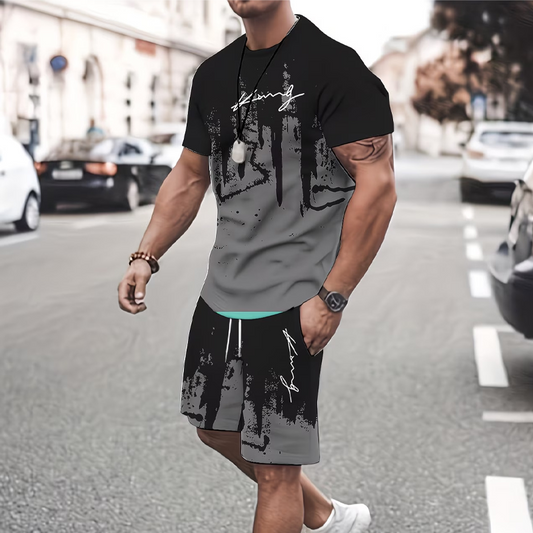 👕 60% DE DESCONTO AGORA! 🔥 Conjunto de t-shirt e calções com estampado gráfico para homem – Tecido macio, design arrojado e perfeito para os dias de verão ☀️