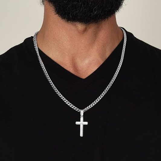 ✝️Colar com pingente em forma de cruz em aço inoxidável para homem – Símbolo clássico, resistente e duradouro