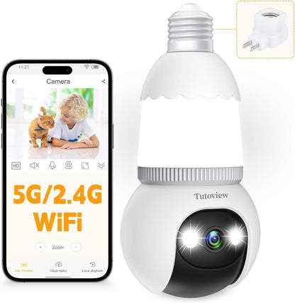 🔥Nova versão melhorada✨Câmara de segurança em forma de lâmpada de 4 MP, sem fios para interior e exterior, com 5G e 2,4 GHz e visão noturna