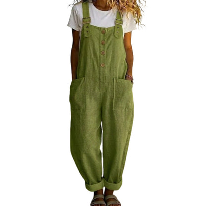Macacão casual feminino de corte largo com botões na frente