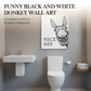 Decoração de parede engraçada com um burro a preto e branco