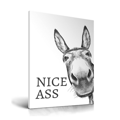 Decoração de parede engraçada com um burro a preto e branco