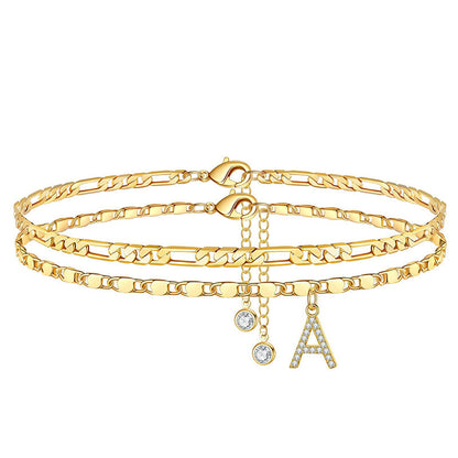 Pulseira de tornozelo em camadas dourada para mulher