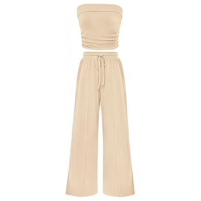 Conjunto de verão de duas peças para mulher - Top sem alças e calças