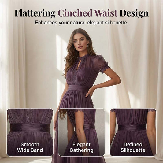 Vestido feminino esvoaçante com acabamentos em renda, de inspiração vitorian