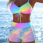 🩱🏖️ ÚLTIMO DIA COM 50% DE DESCONTO! Conjunto de biquíni para mulher – Top com cordão ajustável e calção boxer, tecido elástico, padrões coloridos, perfeito para a praia e para nadar ✨