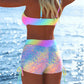 🩱🏖️ ÚLTIMO DIA COM 50% DE DESCONTO! Conjunto de biquíni para mulher – Top com cordão ajustável e calção boxer, tecido elástico, padrões coloridos, perfeito para a praia e para nadar ✨