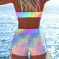 🩱🏖️ ÚLTIMO DIA COM 50% DE DESCONTO! Conjunto de biquíni para mulher – Top com cordão ajustável e calção boxer, tecido elástico, padrões coloridos, perfeito para a praia e para nadar ✨
