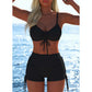 🩱🏖️ ÚLTIMO DIA COM 50% DE DESCONTO! Conjunto de biquíni para mulher – Top com cordão ajustável e calção boxer, tecido elástico, padrões coloridos, perfeito para a praia e para nadar ✨