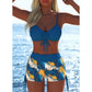 🩱🏖️ ÚLTIMO DIA COM 50% DE DESCONTO! Conjunto de biquíni para mulher – Top com cordão ajustável e calção boxer, tecido elástico, padrões coloridos, perfeito para a praia e para nadar ✨