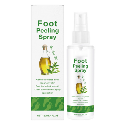🌿 50% DE DESCONTO! Spray esfoliante para pés com óleo de árvore do chá – Esfoliação suave para pés macios e lisos