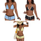 Conjunto de biquíni com top halter às bolinhas e calções curtos