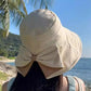 👒☀️ Chapéu feminino de proteção solar com aba larga e laço