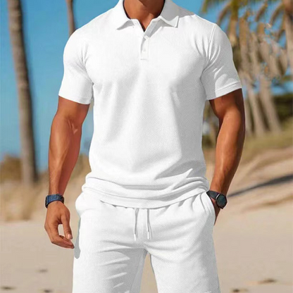 Conjunto de verão de 2 peças para homem: polo e calçõe